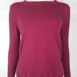 J. Crew dark red burgundy 100% Cashmere round neck pullover sweater ladies Small